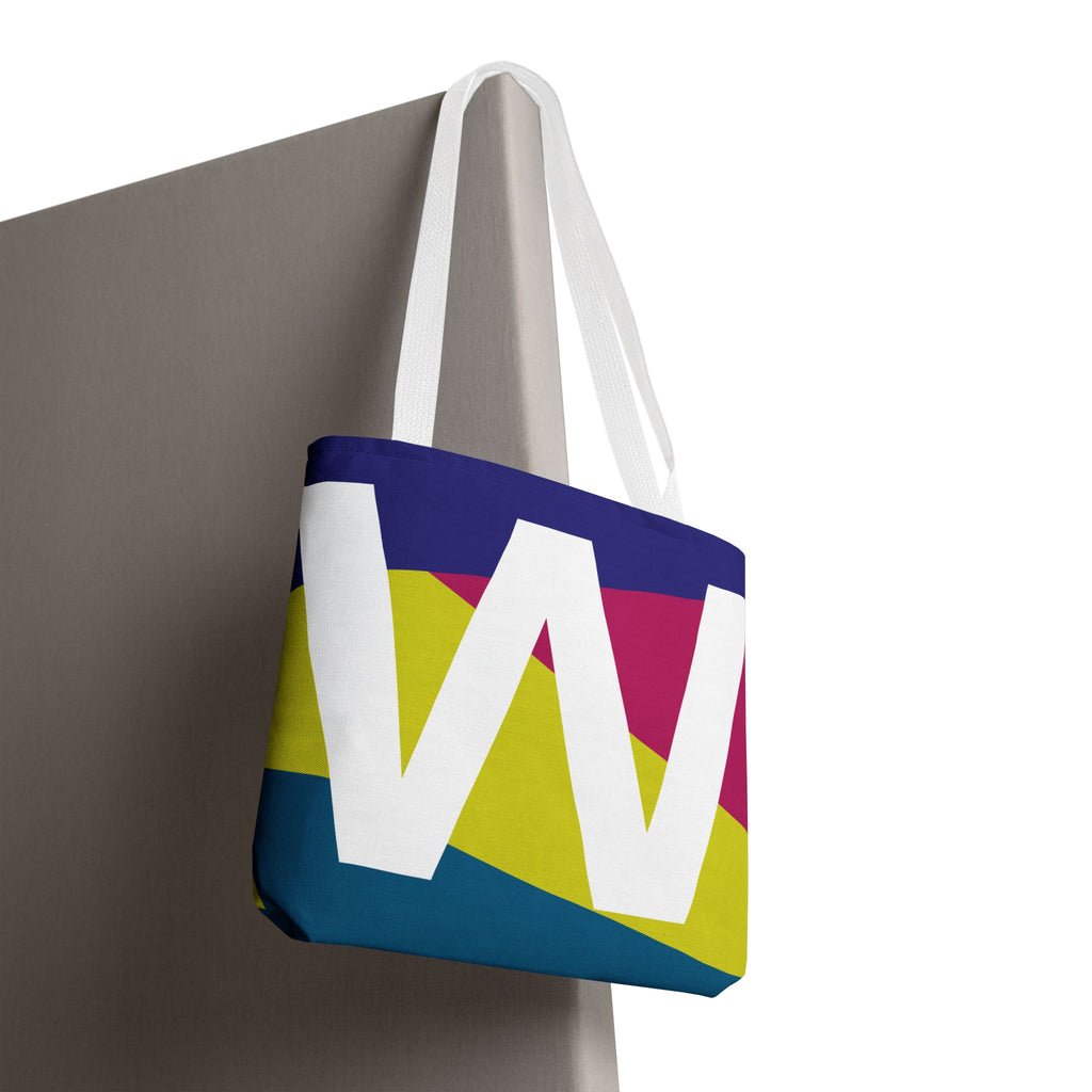 Monogram 'W' Colorblock Tote Bag — Personalized Initial W Shoulder Tote