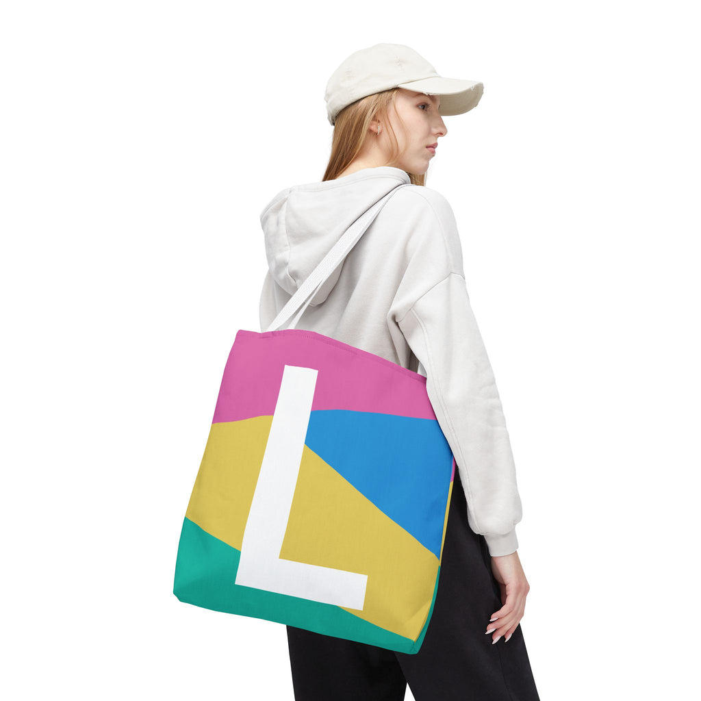 Monogram 'L' Colorblock Tote Bag — Personalized Initial L Shoulder Tote