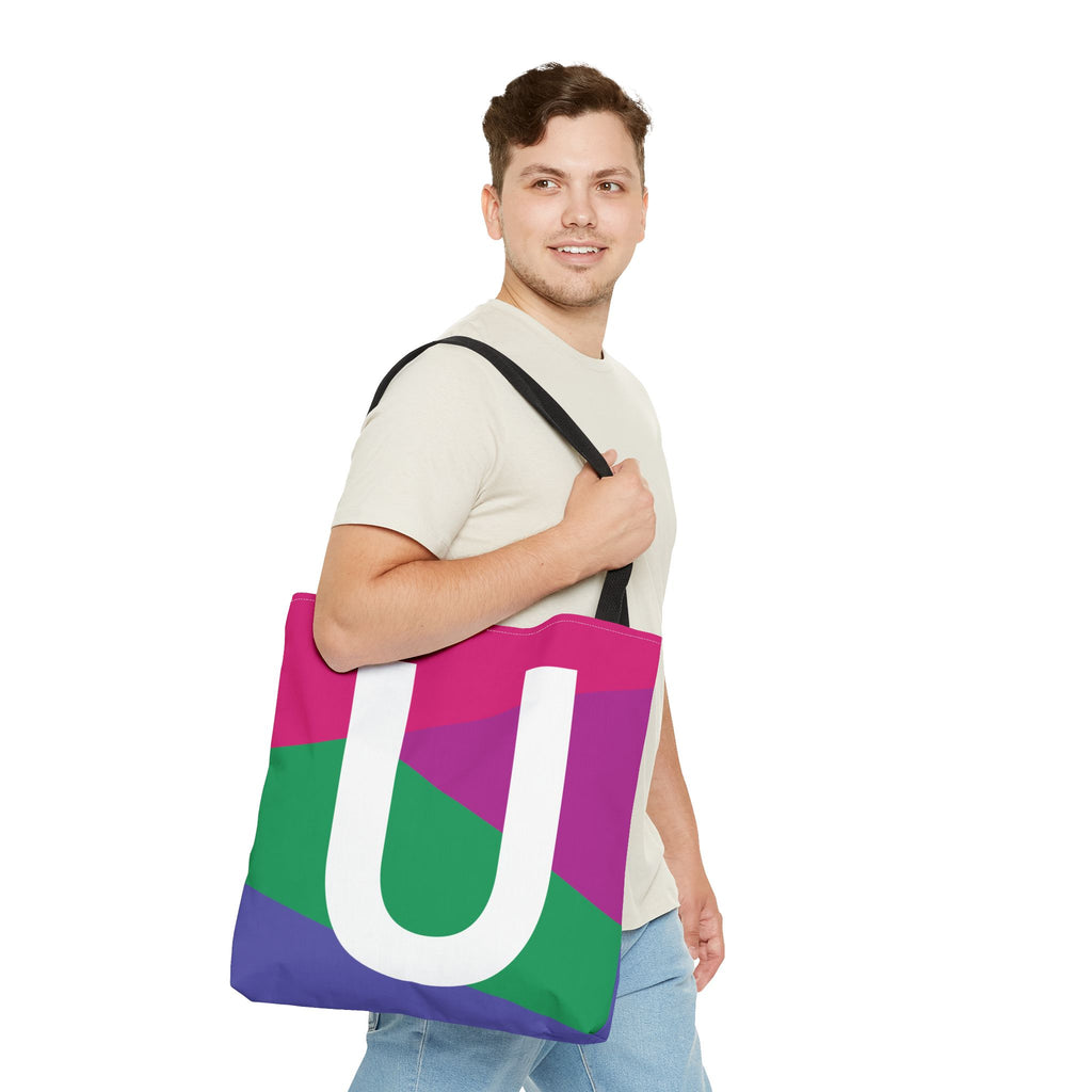 Monogram 'U' Colorblock Tote Bag — Personalized Initial U Shoulder Tote