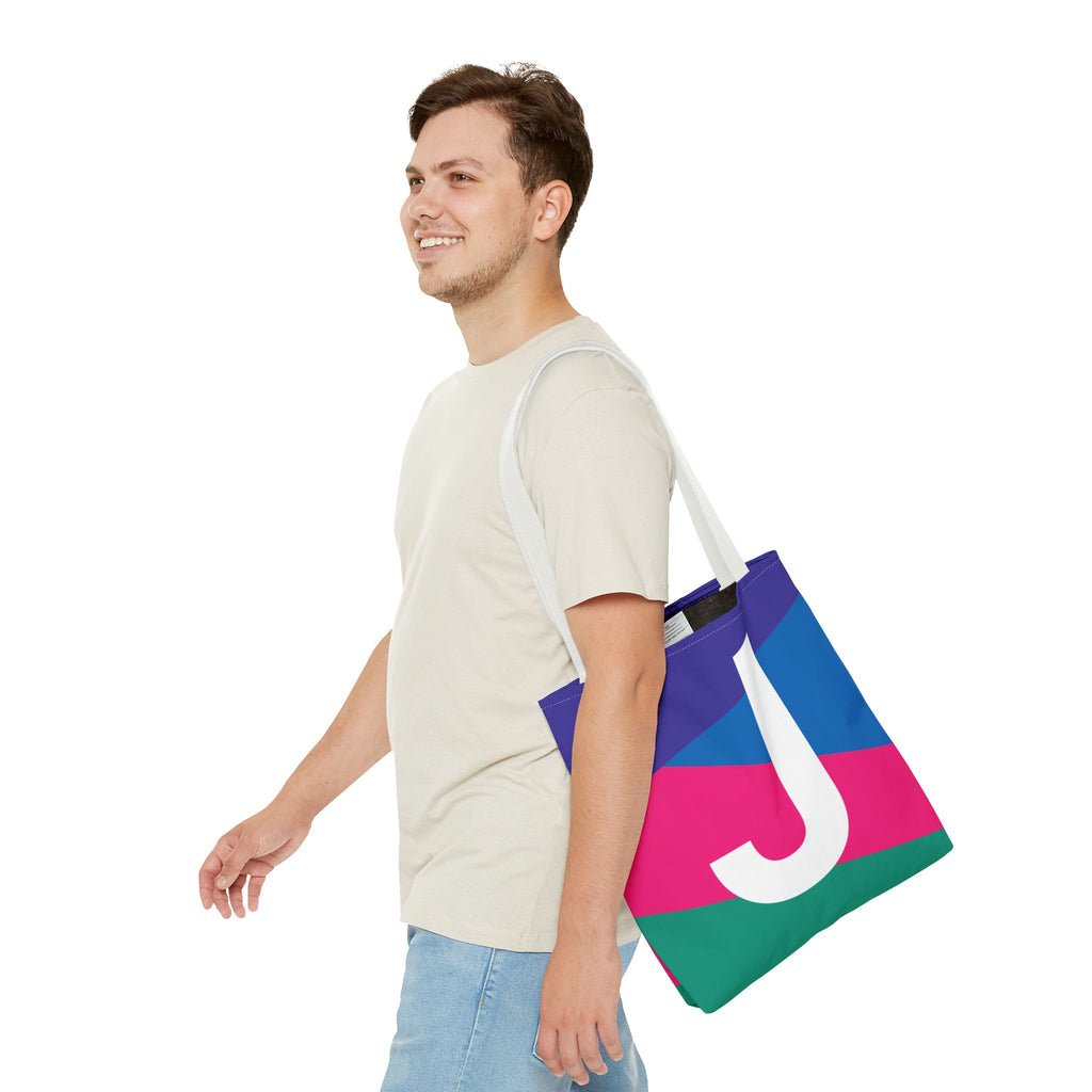 Monogram 'J' Colorblock Tote Bag — Personalized Initial J Shoulder Tote