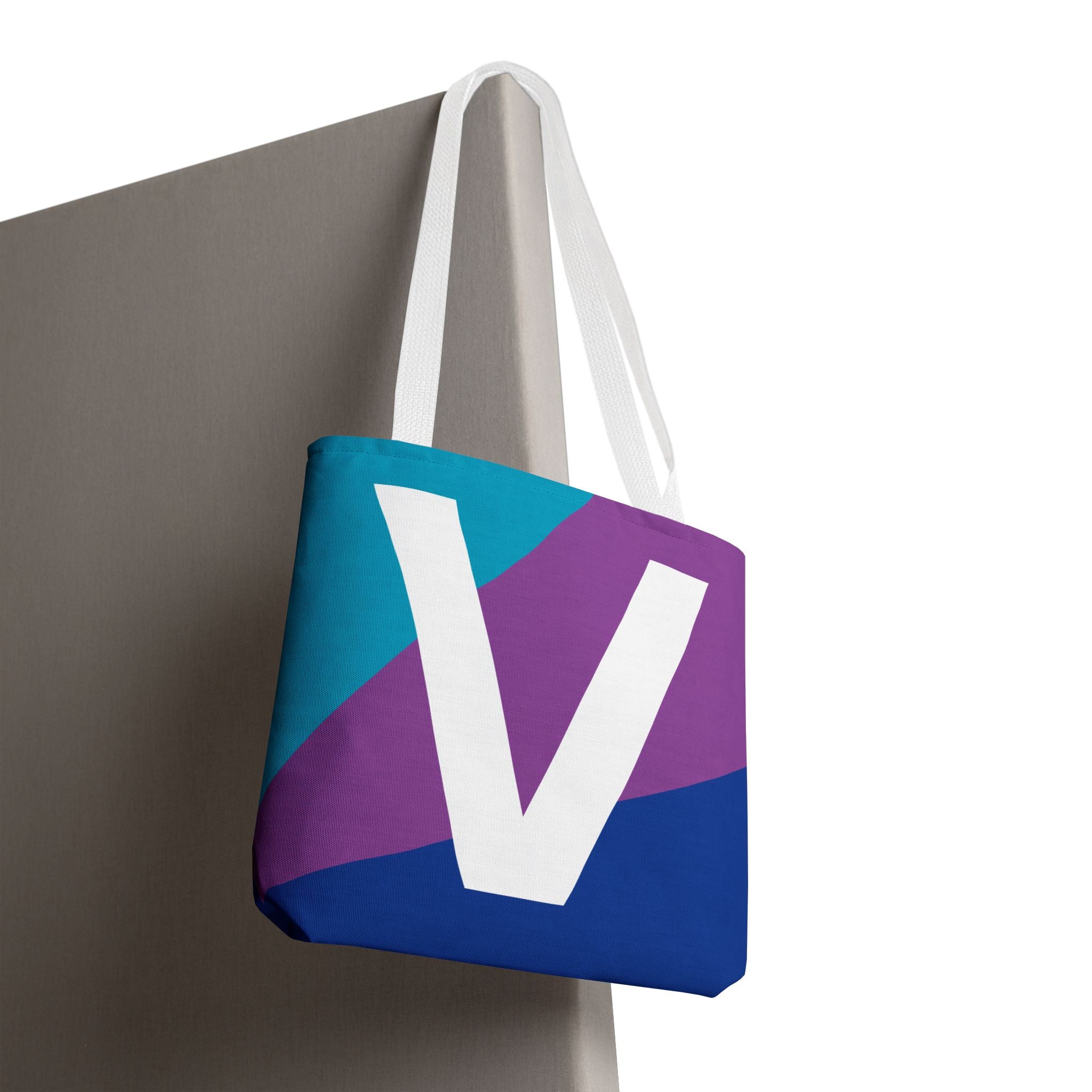 Monogram 'V' Colorblock Tote Bag — Personalized Initial V Shoulder Tote