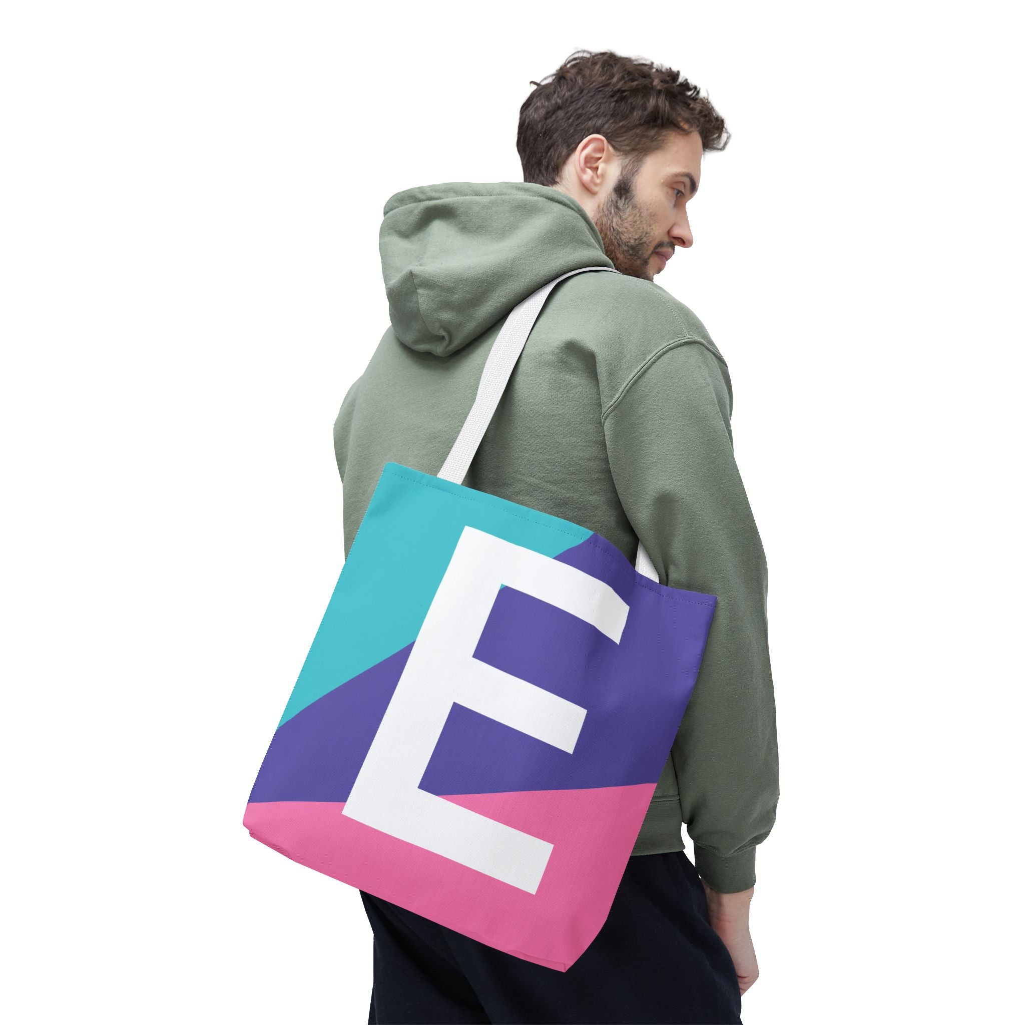 Monogram 'E' Colorblock Tote Bag — Personalized Initial E Shoulder Tote