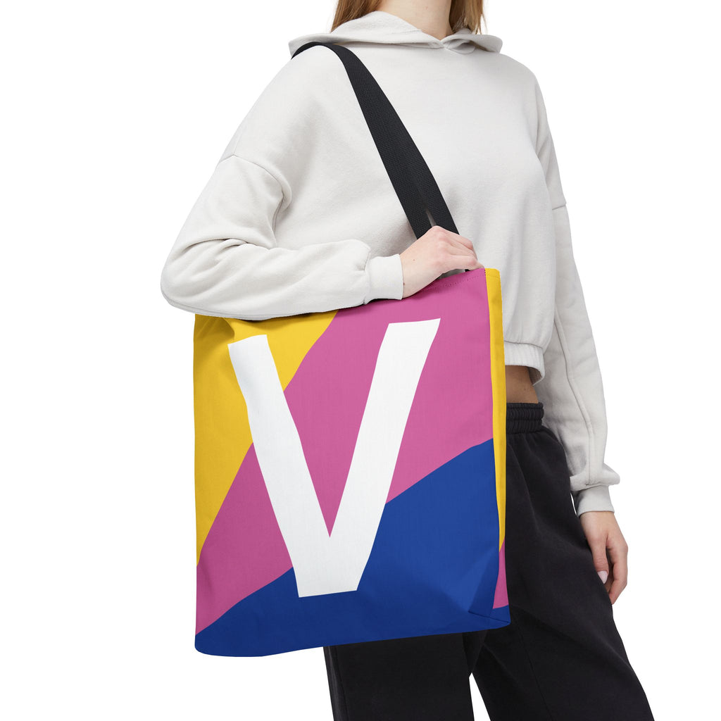 Monogram 'V' Colorblock Tote Bag — Personalized Initial V Shoulder Tote