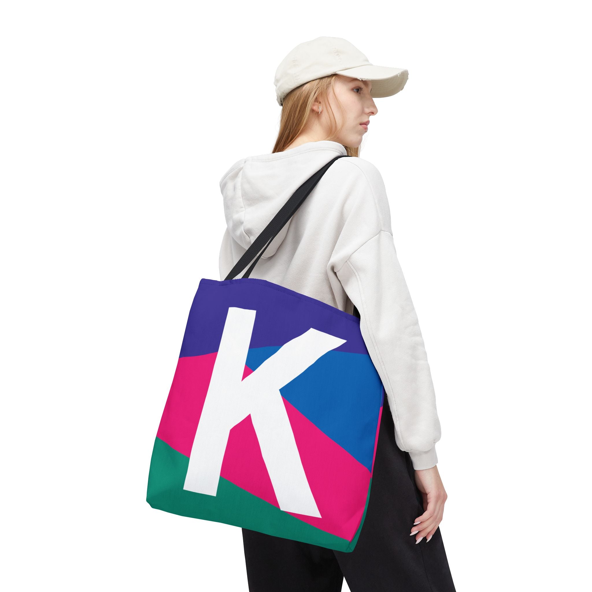 Monogram 'K' Colorblock Tote Bag — Personalized Initial K Shoulder Tote