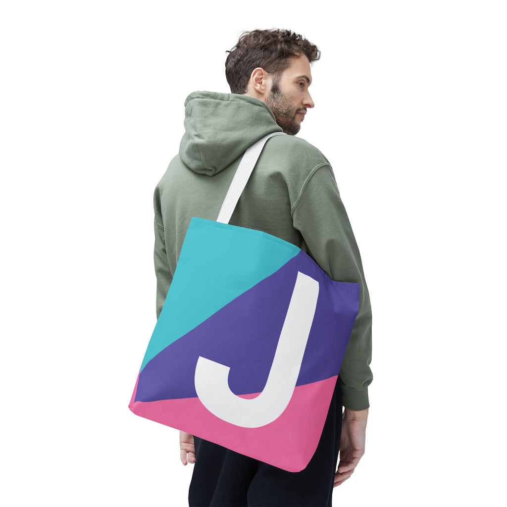 Monogram 'J' Colorblock Tote Bag — Personalized Initial J Shoulder Tote