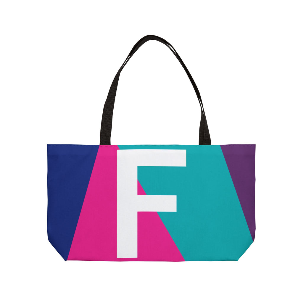 Personalized 'F' Colorblock Tote Bag — Monogram Weekender Tote