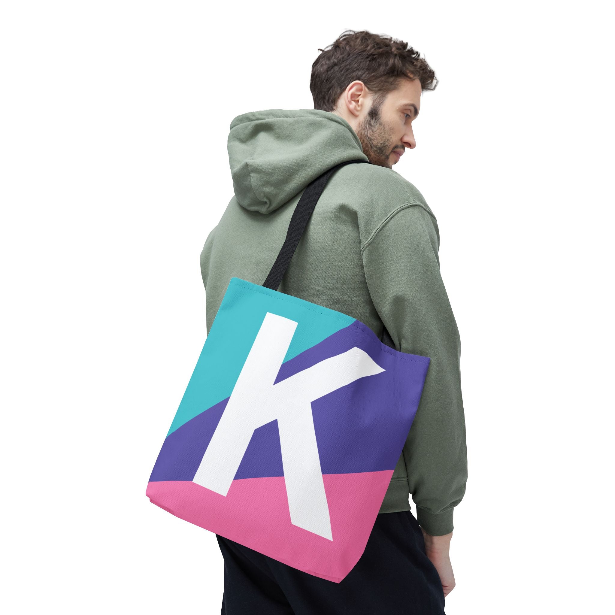 Monogram 'K' Colorblock Tote Bag — Personalized Initial K Shoulder Tote