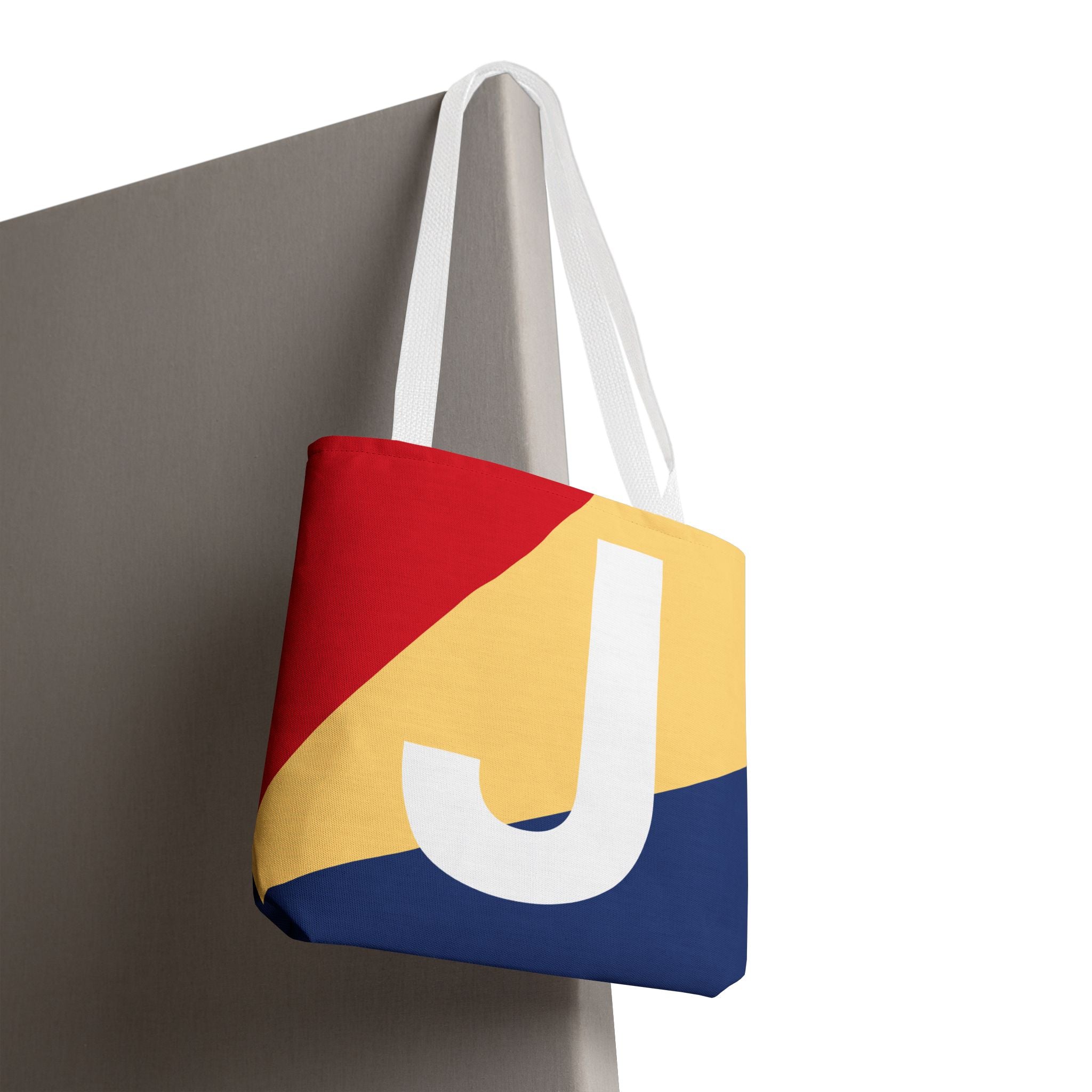 Monogram 'J' Colorblock Tote Bag — Personalized Initial J Shoulder Tote