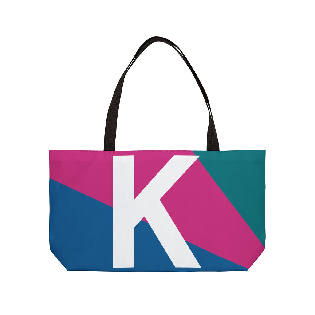 Personalized 'K' Colorblock Tote Bag — Monogram Weekender Tote