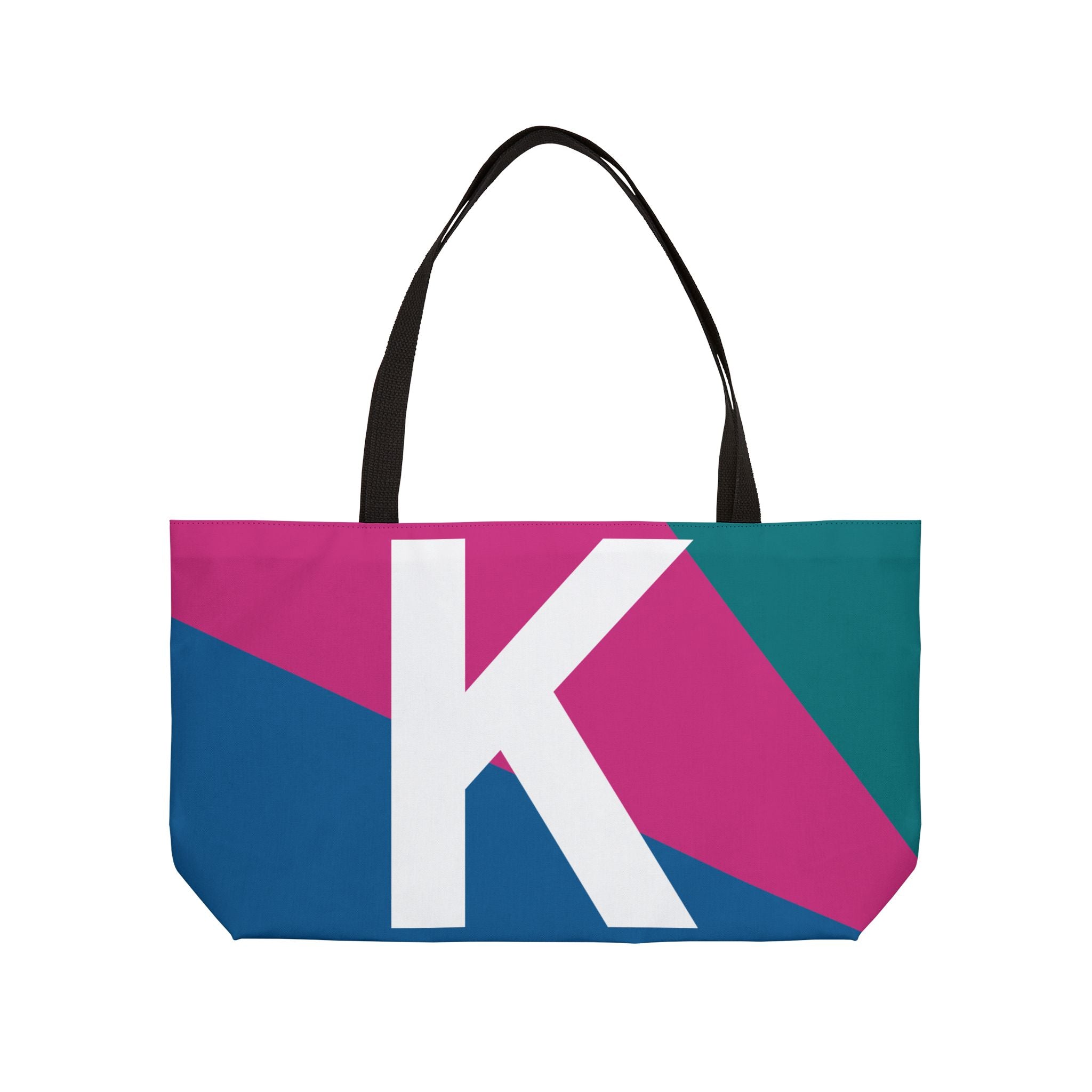 Personalized 'K' Colorblock Tote Bag — Monogram Weekender Tote