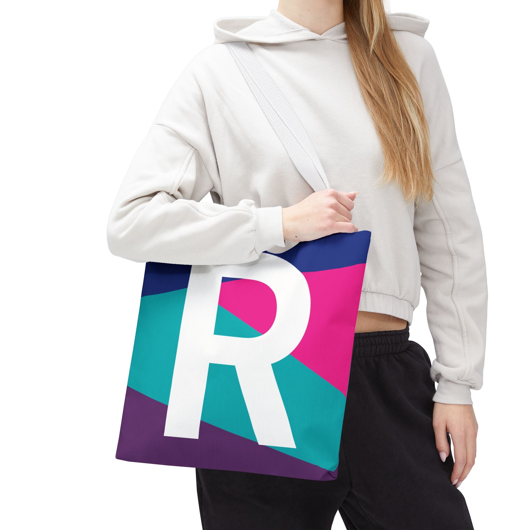 Monogram 'R' Colorblock Tote Bag — Personalized Initial R Shoulder Tote