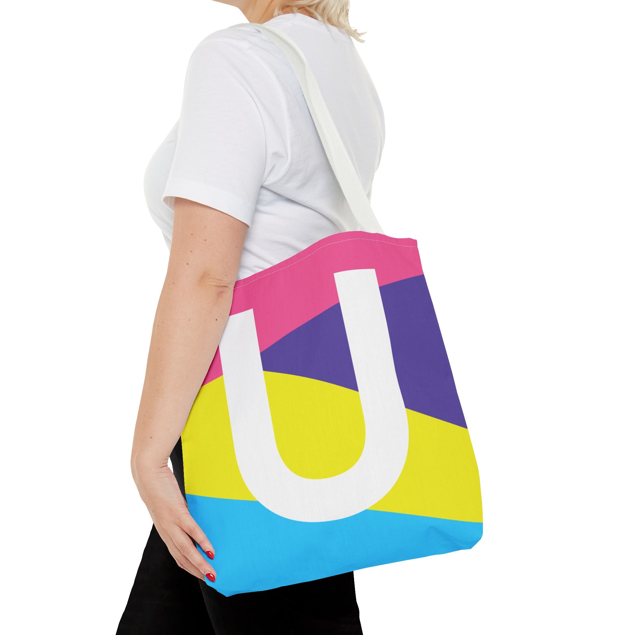Monogram 'U' Colorblock Tote Bag — Personalized Initial U Shoulder Tote