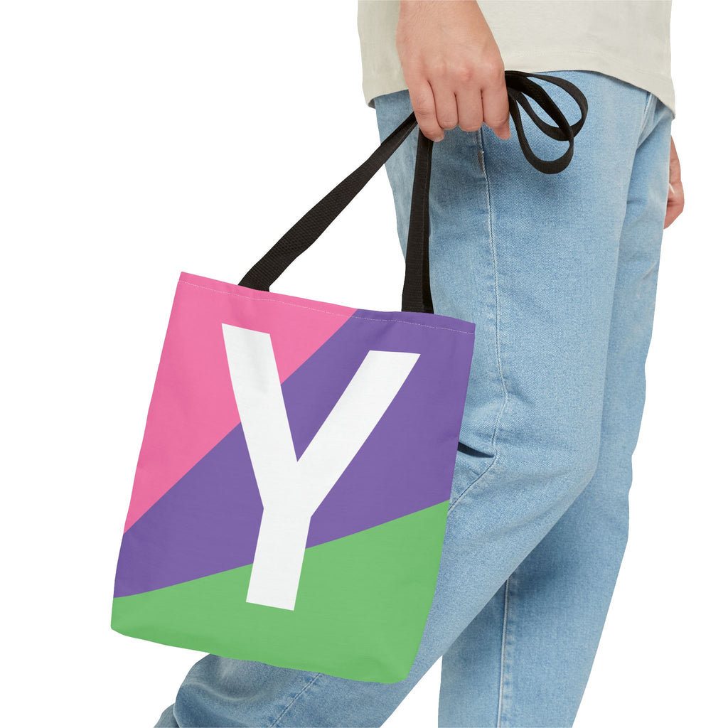 Monogram 'Y' Colorblock Tote Bag — Personalized Initial Y Shoulder Tote