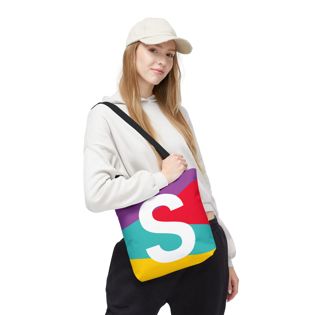 Monogram 'S' Colorblock Tote Bag — Personalized Initial S Shoulder Tote