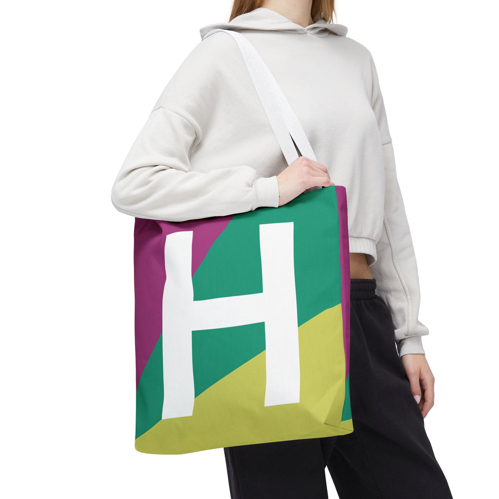 Monogram 'H' Colorblock Tote Bag — Personalized Initial H Shoulder Tote