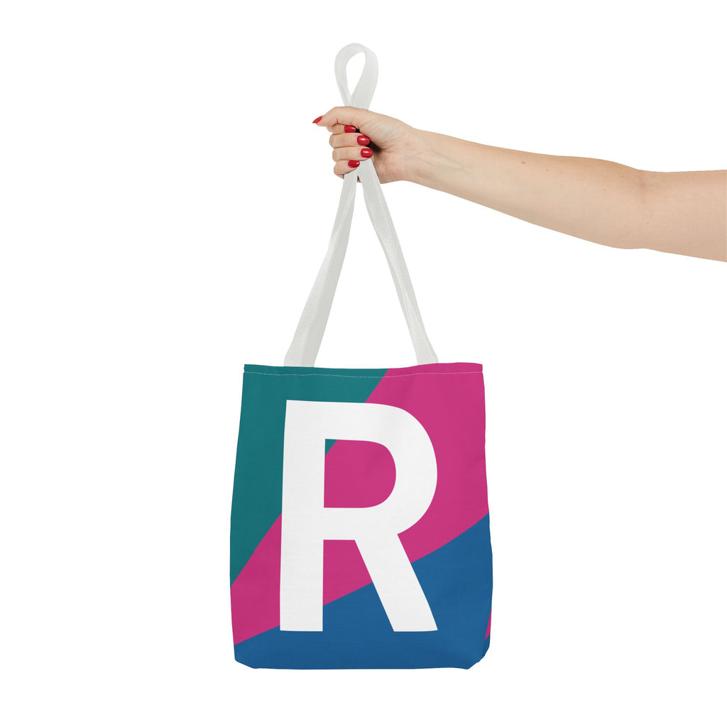 Monogram 'R' Colorblock Tote Bag — Personalized Initial R Shoulder Tote