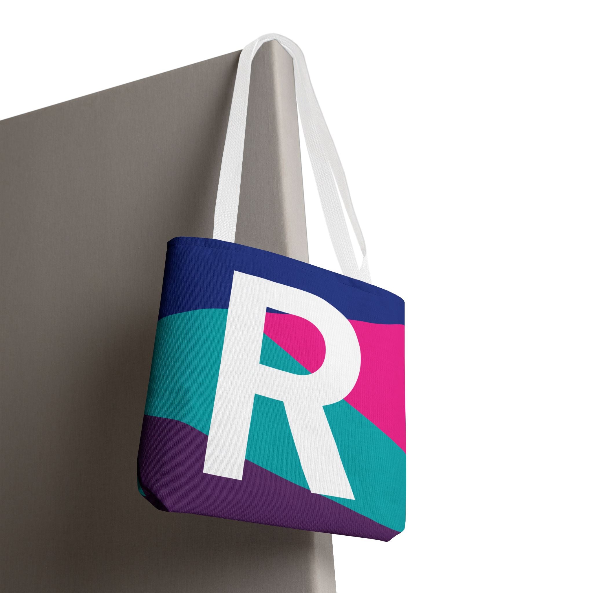 Monogram 'R' Colorblock Tote Bag — Personalized Initial R Shoulder Tote
