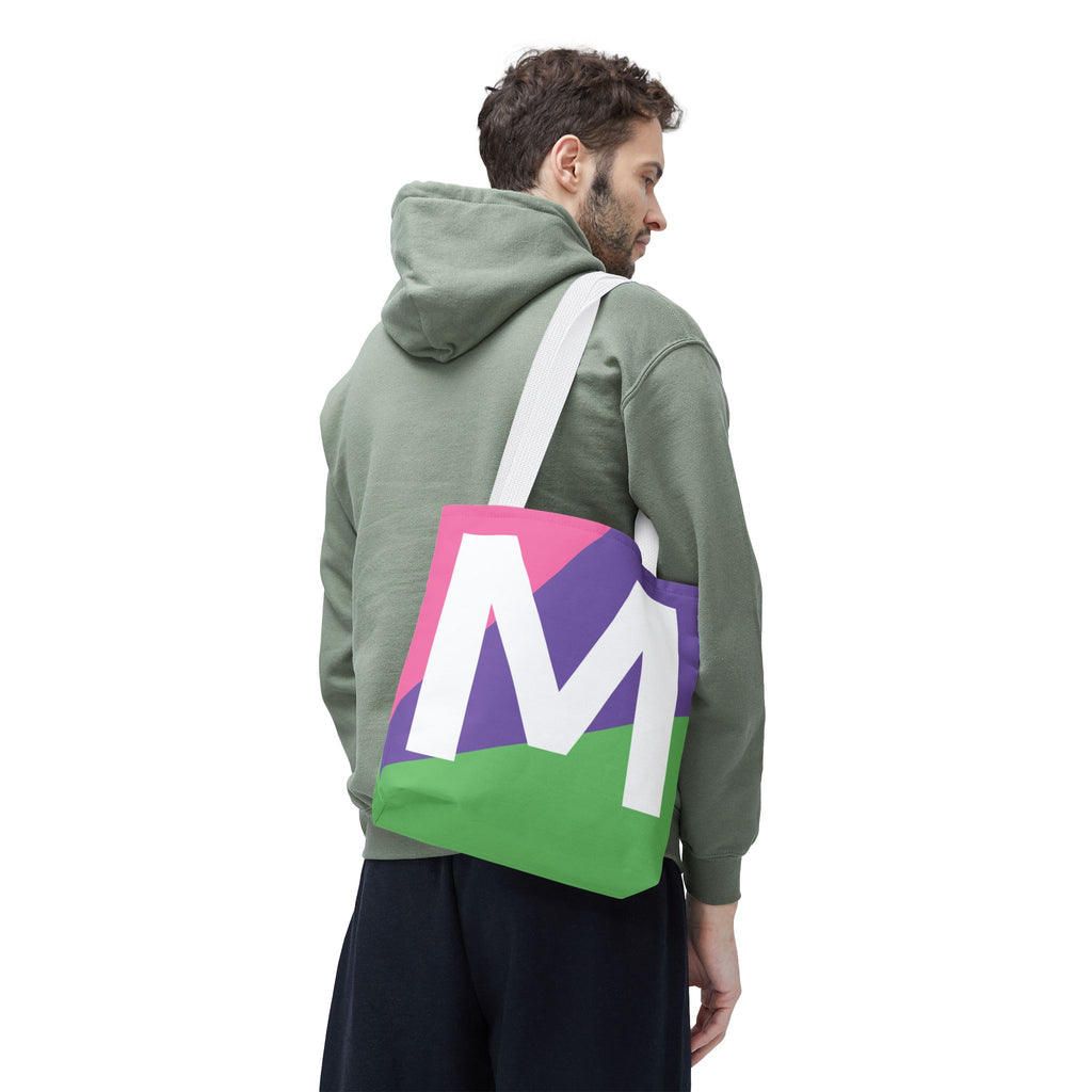 Monogram 'M' Colorblock Tote Bag — Personalized Initial M Shoulder Tote