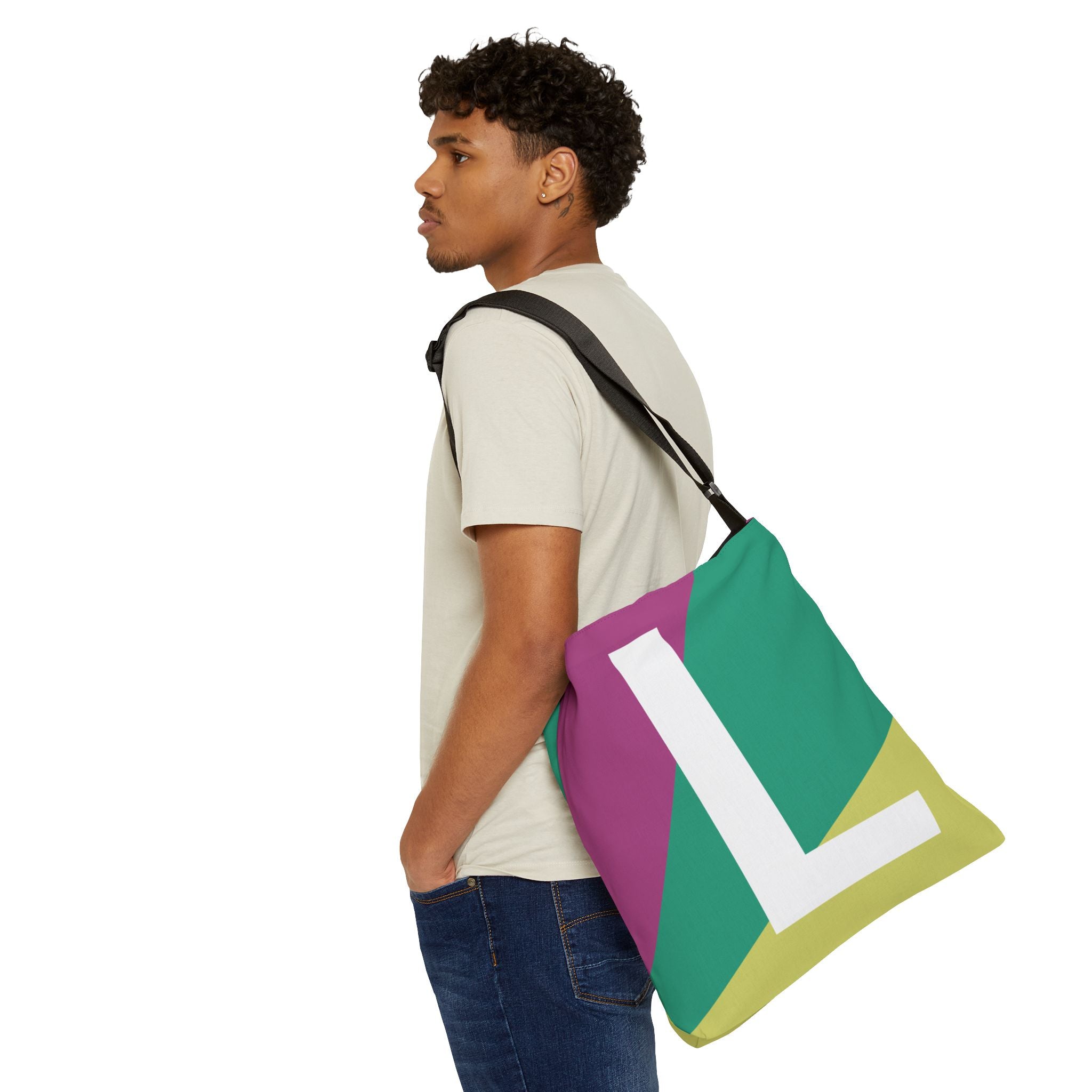 Initial Letter 'L' Colorblock Adjustable Tote Bag — Monogram Alphabet Shoulder Bag