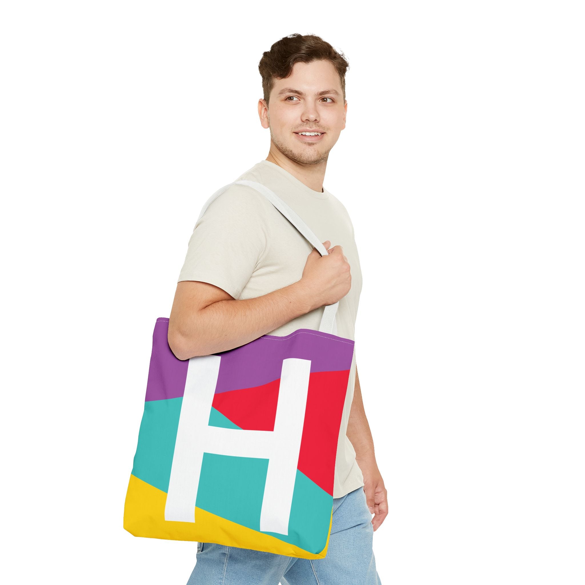 Monogram 'H' Colorblock Tote Bag — Personalized Initial H Shoulder Tote
