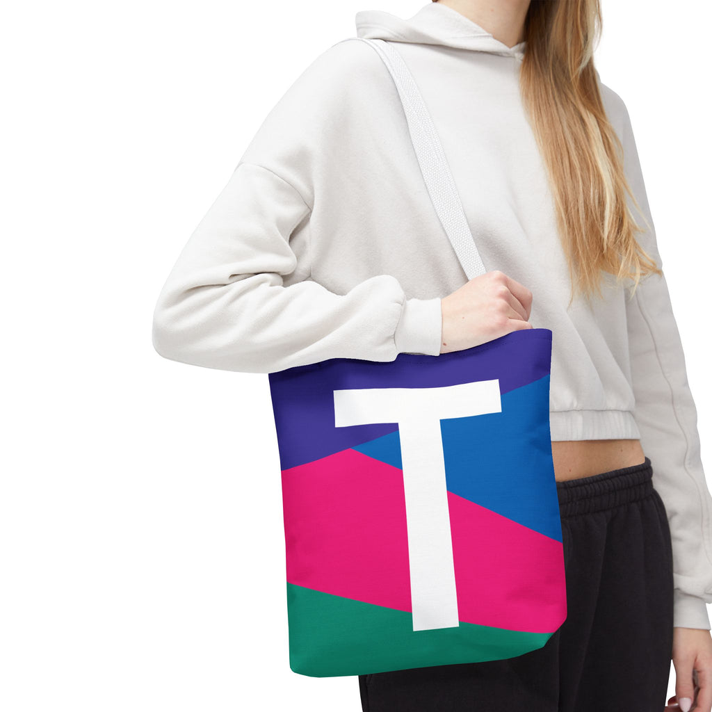 Monogram 'T' Colorblock Tote Bag — Personalized Initial T Shoulder Tote