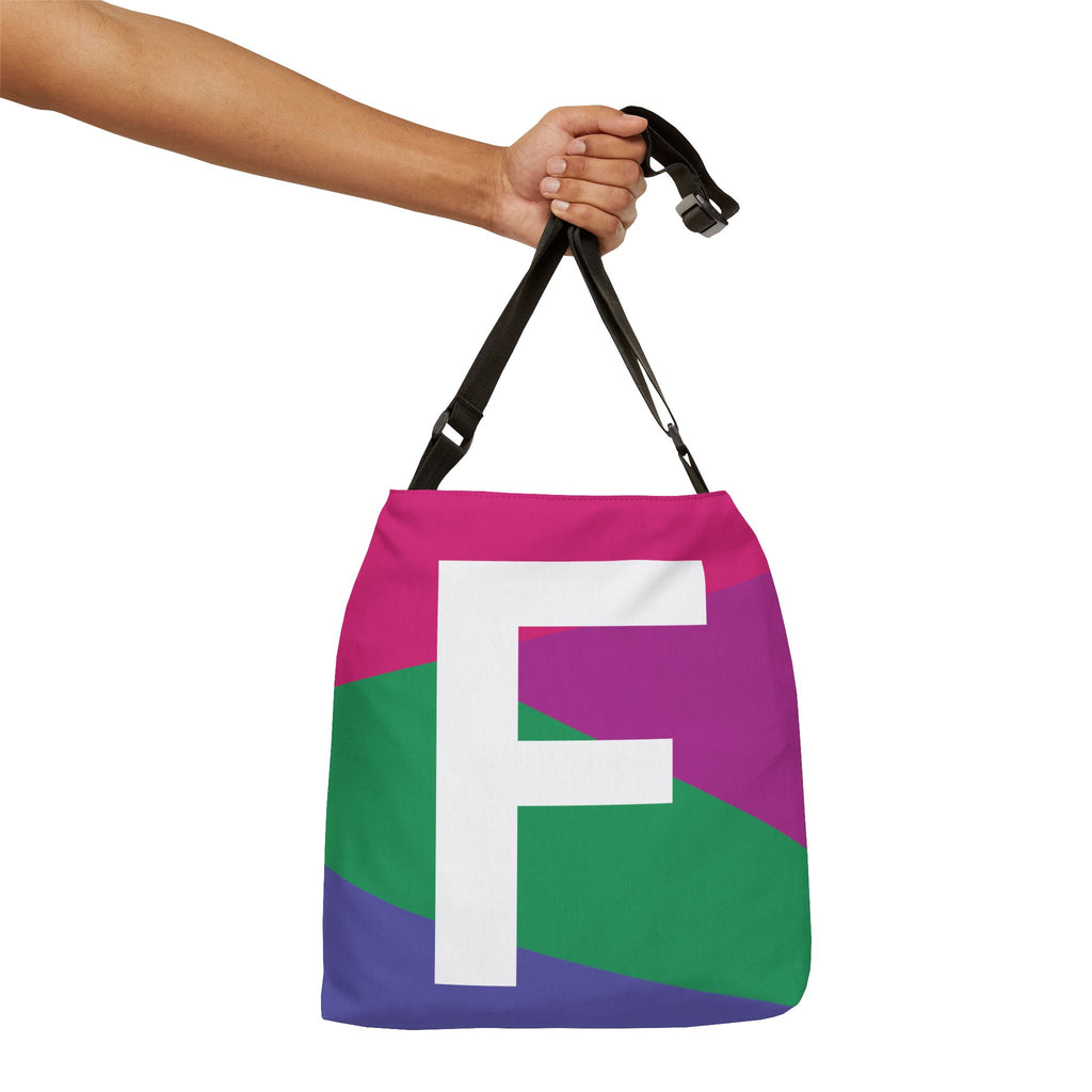 Initial Letter 'F' Colorblock Adjustable Tote Bag — Monogram Alphabet Shoulder Bag