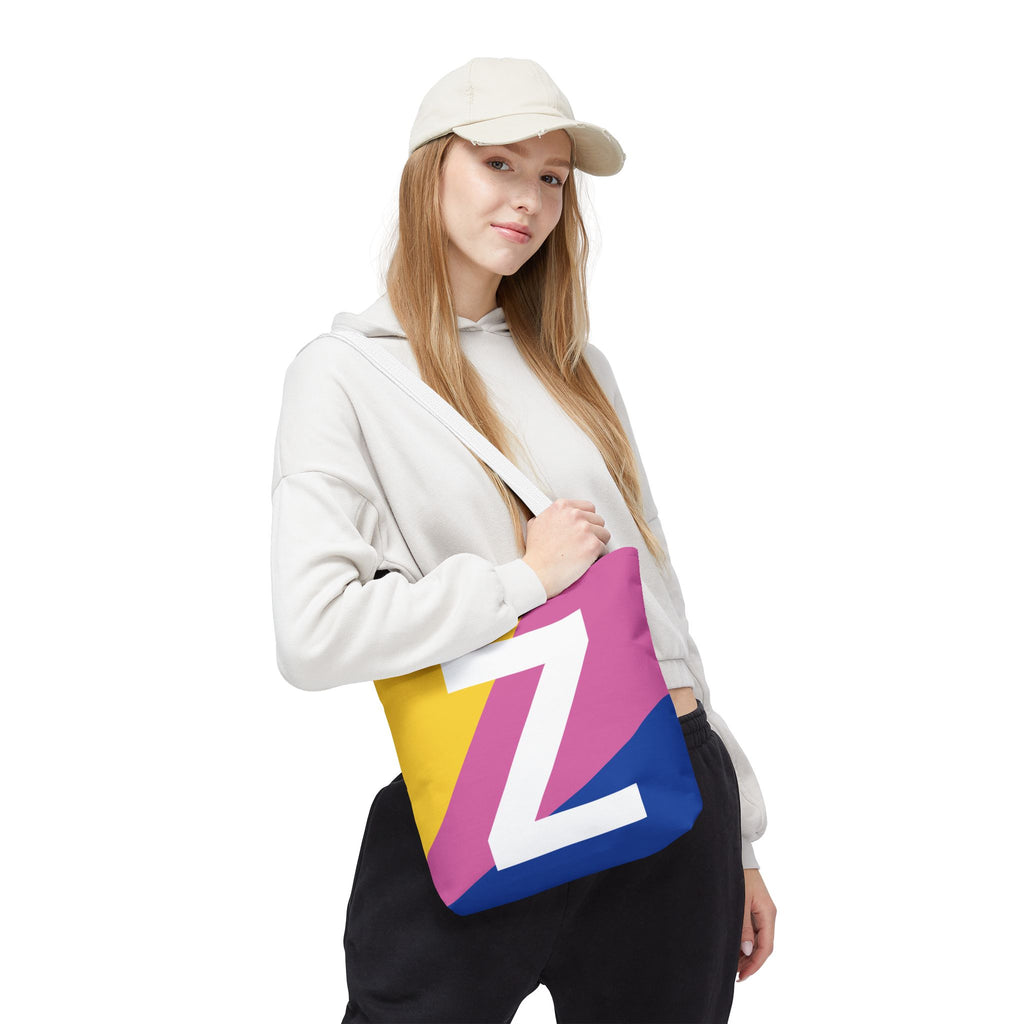 Monogram 'Z' Colorblock Tote Bag — Personalized Initial Z Shoulder Tote