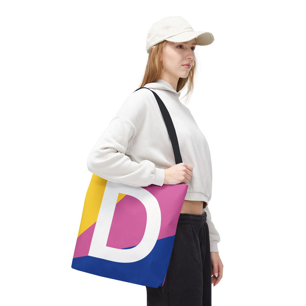 Monogram 'D' Colorblock Tote Bag — Personalized Initial D Shoulder Tote
