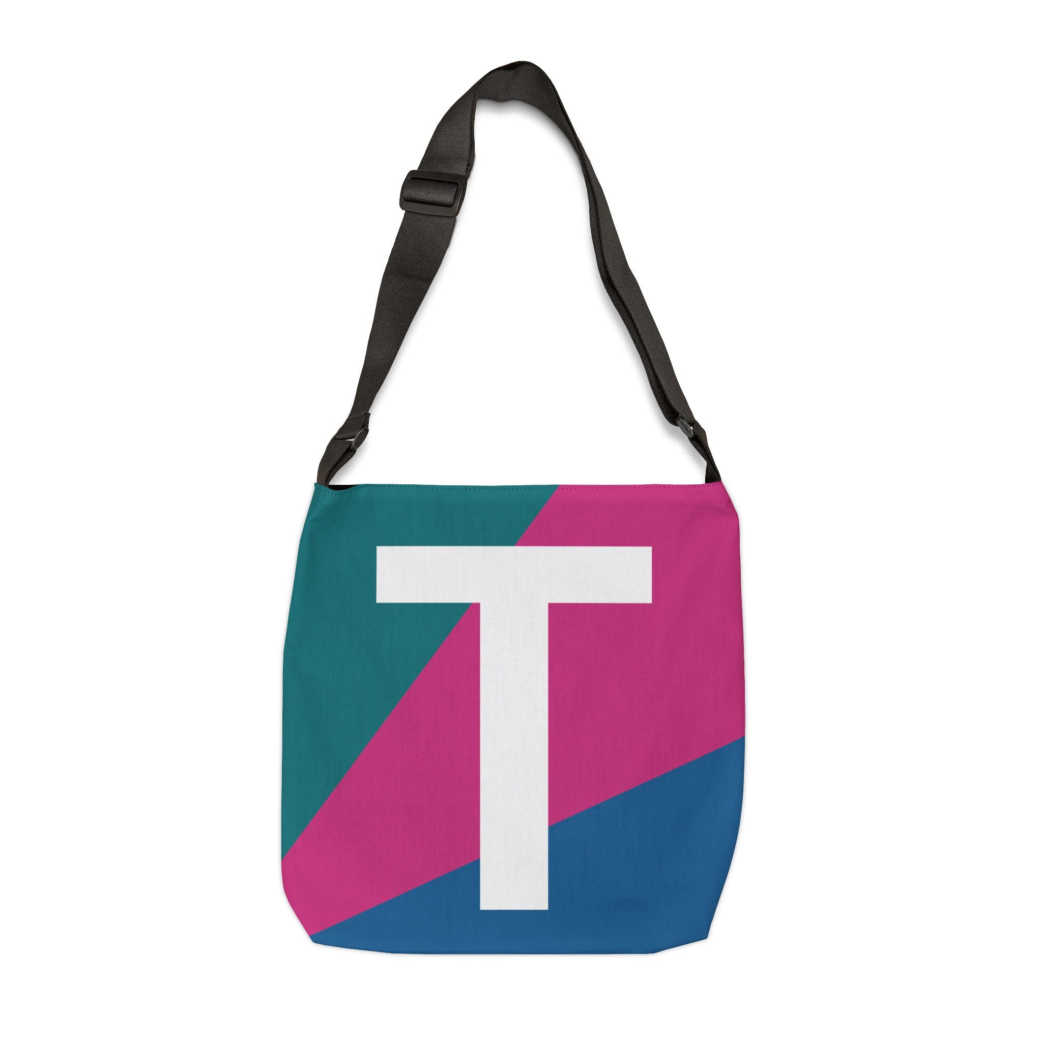 Initial Letter 'T' Colorblock Adjustable Tote Bag — Monogram Alphabet Shoulder Bag