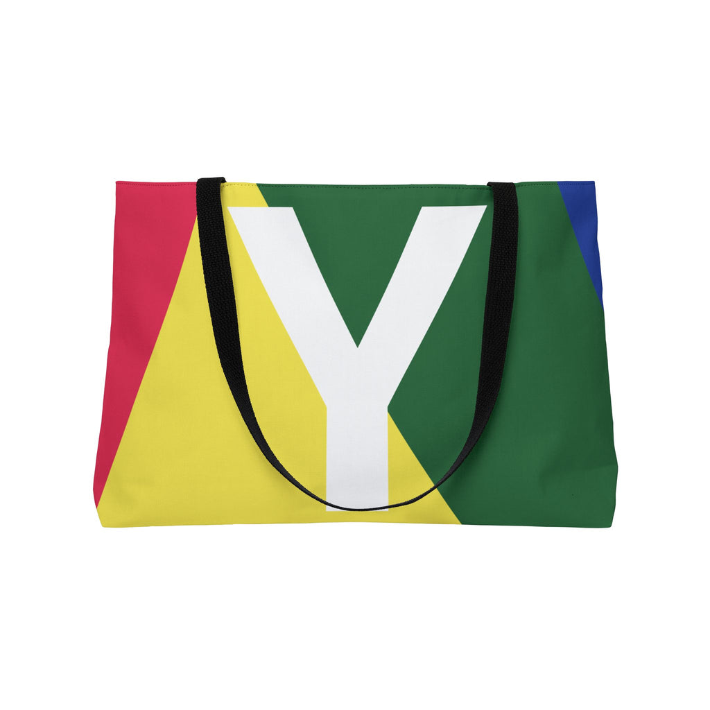 Personalized 'Y' Colorblock Tote Bag — Monogram Weekender Tote