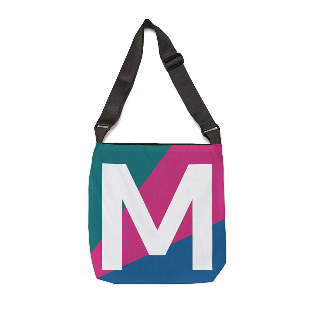 Initial Letter 'M' Colorblock Adjustable Tote Bag — Monogram Alphabet Shoulder Bag