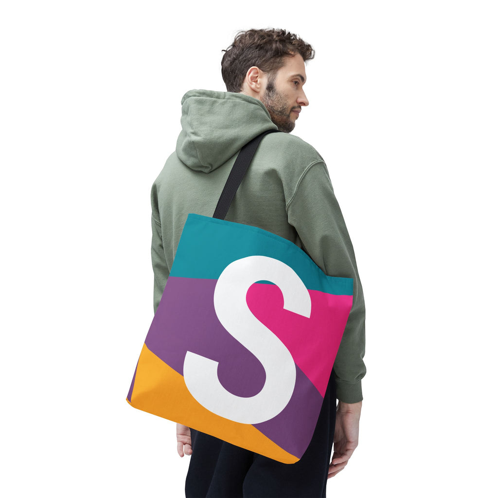 Monogram 'S' Colorblock Tote Bag — Personalized Initial S Shoulder Tote