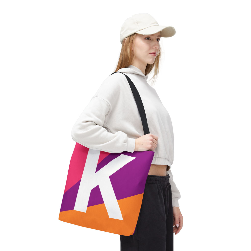 Monogram 'K' Colorblock Tote Bag — Personalized Initial K Shoulder Tote