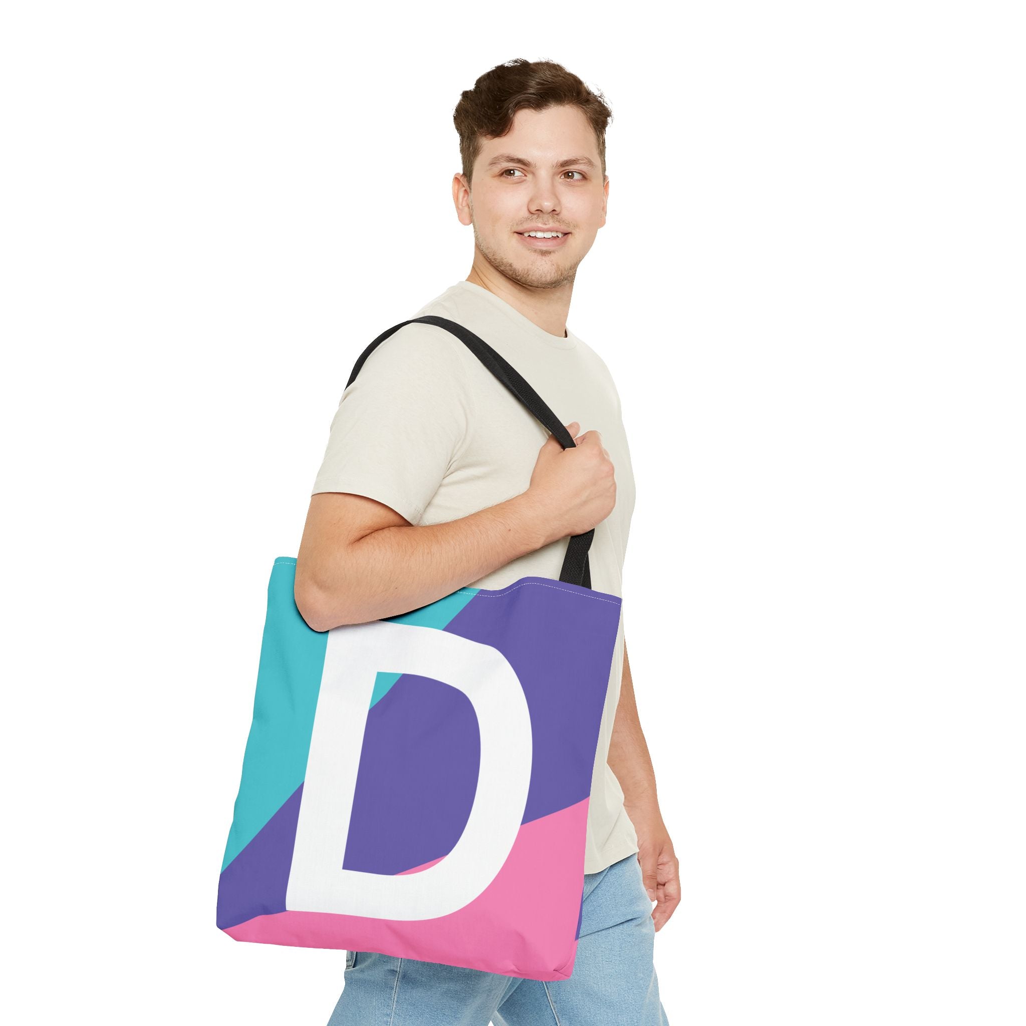 Monogram 'D' Colorblock Tote Bag — Personalized Initial D Shoulder Tote