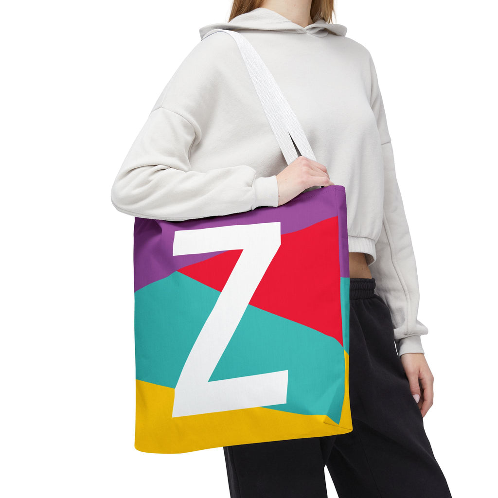 Monogram 'Z' Colorblock Tote Bag — Personalized Initial Z Shoulder Tote