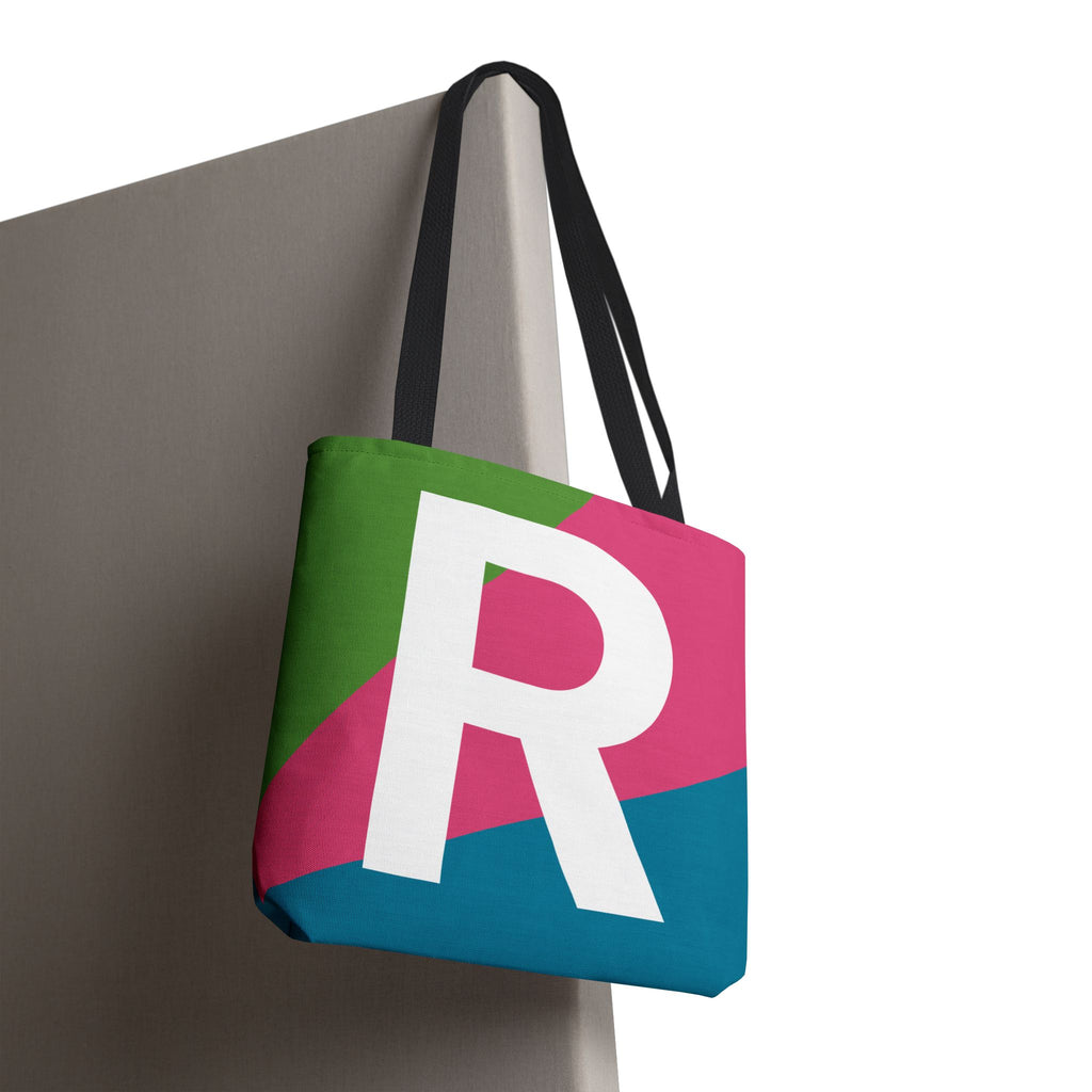 Monogram 'R' Colorblock Tote Bag — Personalized Initial R Shoulder Tote