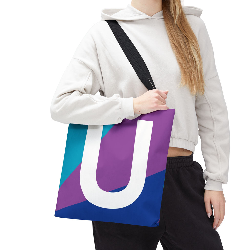 Monogram 'U' Colorblock Tote Bag — Personalized Initial U Shoulder Tote