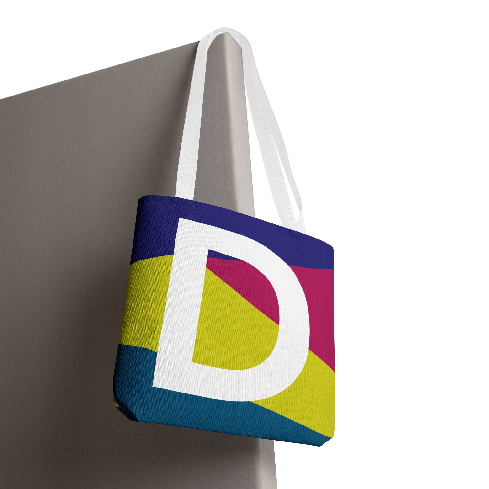 Monogram 'D' Colorblock Tote Bag — Personalized Initial D Shoulder Tote
