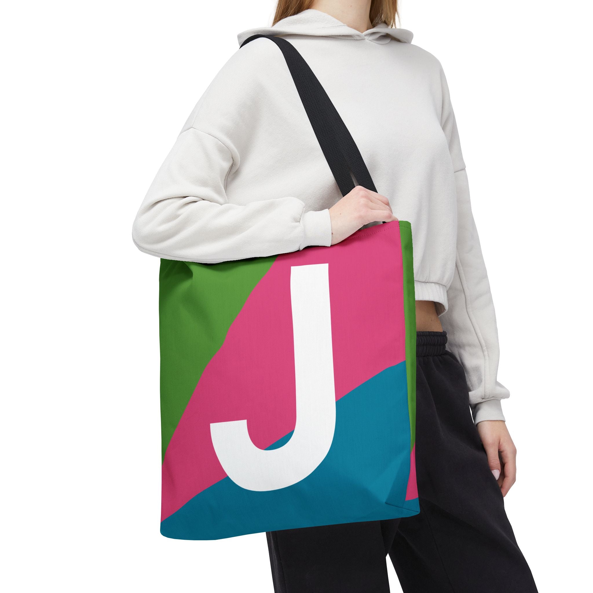 Monogram 'J' Colorblock Tote Bag — Personalized Initial J Shoulder Tote