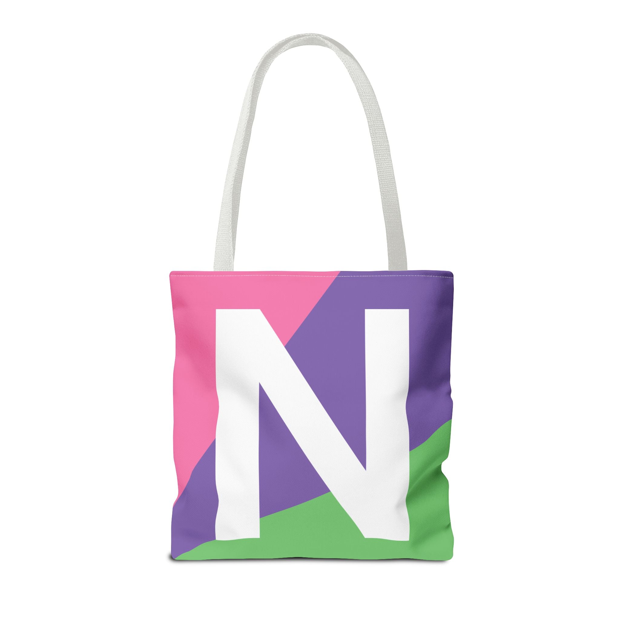 Monogram 'N' Colorblock Tote Bag — Personalized Initial N Shoulder Tote
