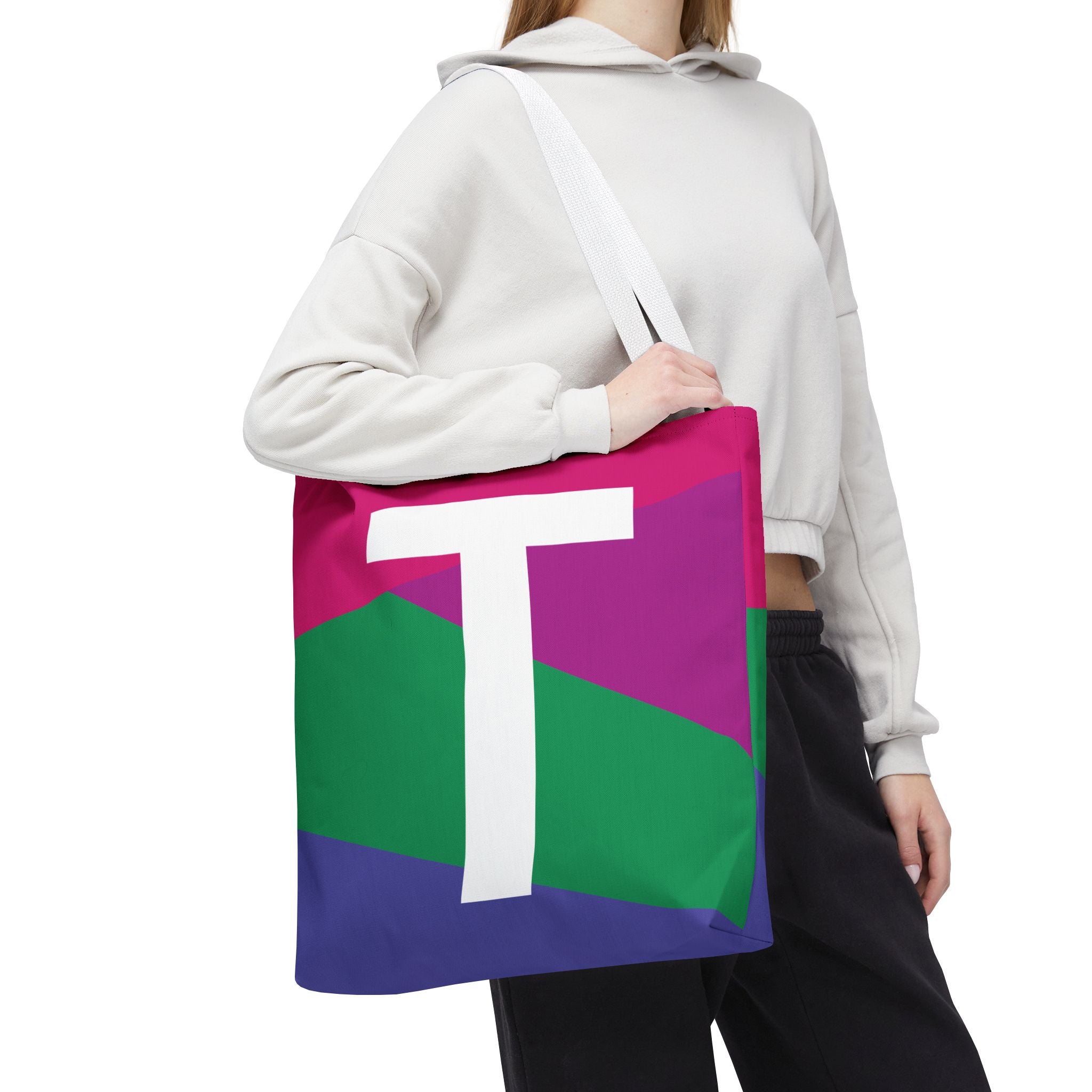Monogram 'T' Colorblock Tote Bag — Personalized Initial T Shoulder Tote