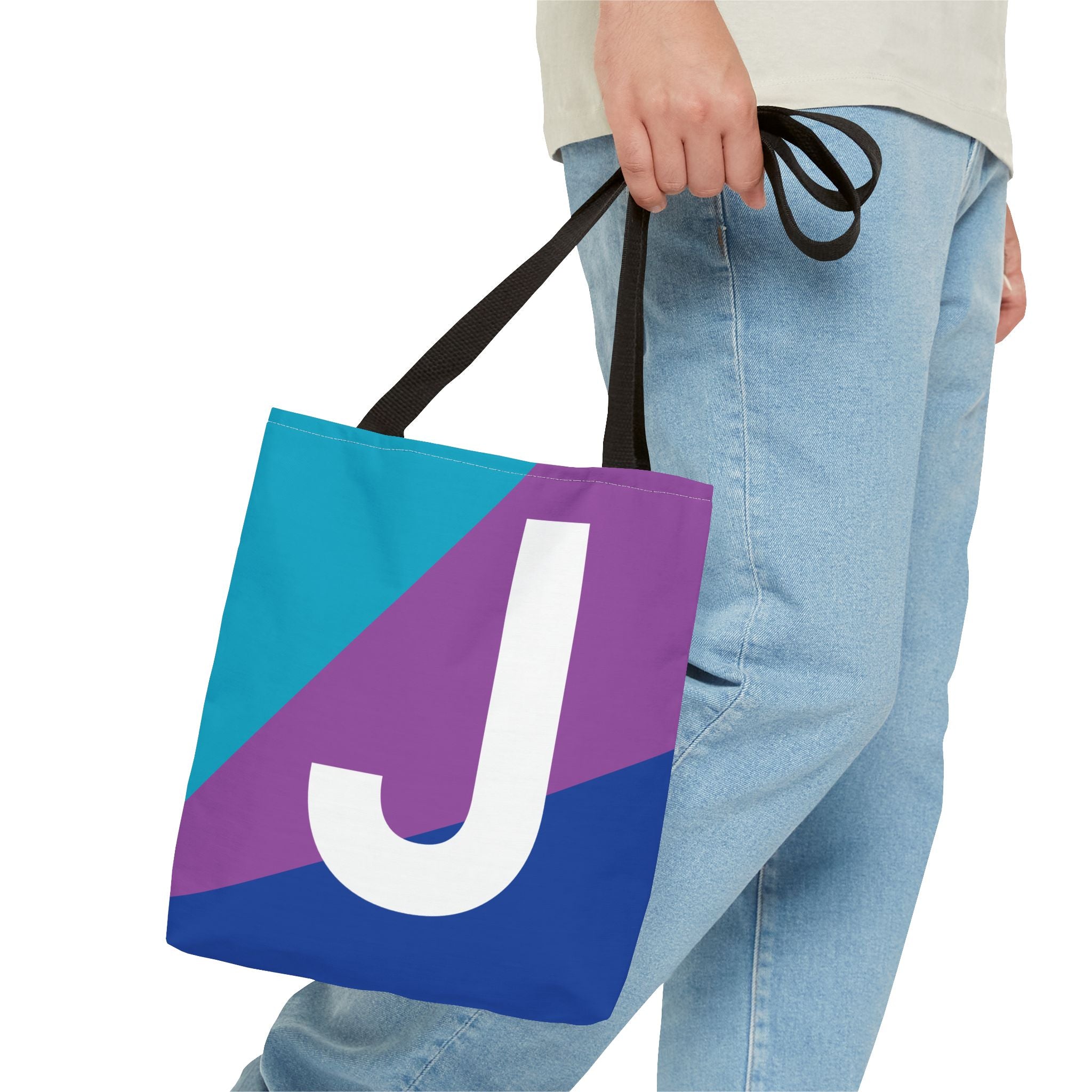 Monogram 'J' Colorblock Tote Bag — Personalized Initial J Shoulder Tote