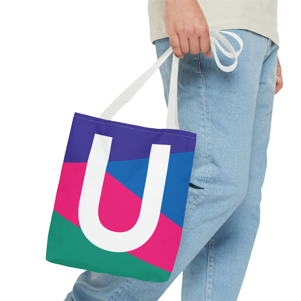 Monogram 'U' Colorblock Tote Bag — Personalized Initial U Shoulder Tote