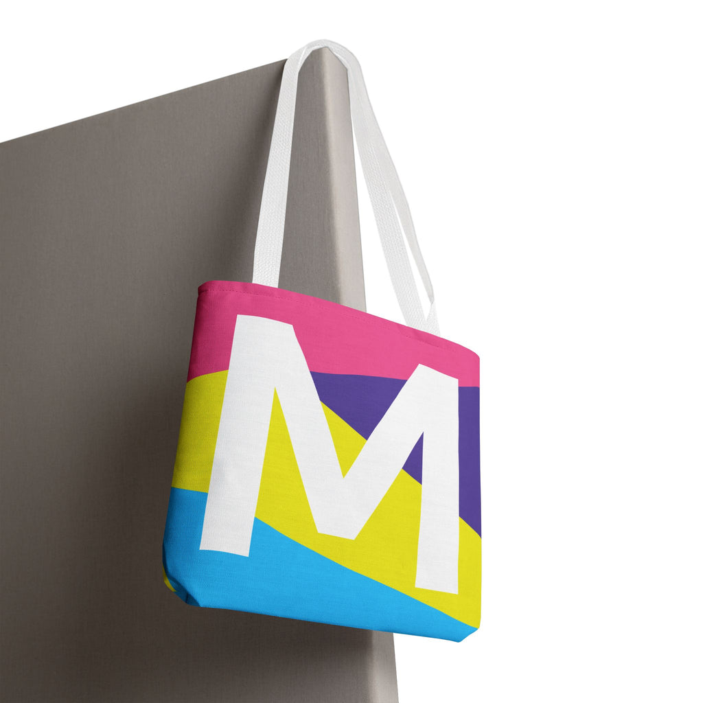 Monogram 'M' Colorblock Tote Bag — Personalized Initial M Shoulder Tote