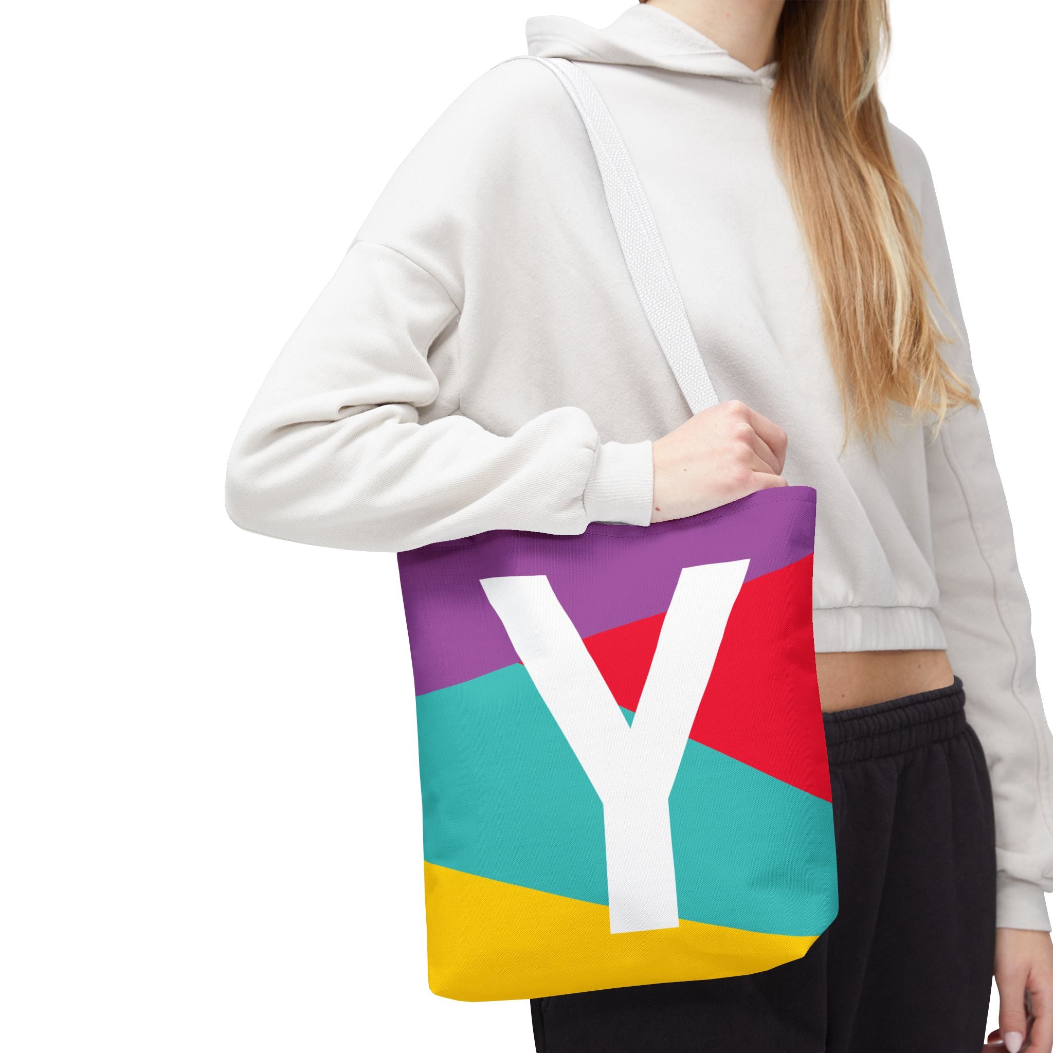 Monogram 'Y' Colorblock Tote Bag — Personalized Initial Y Shoulder Tote