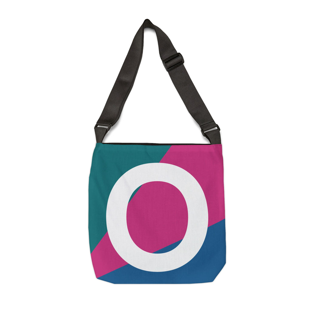 Initial Letter 'O' Colorblock Adjustable Tote Bag — Monogram Alphabet Shoulder Bag