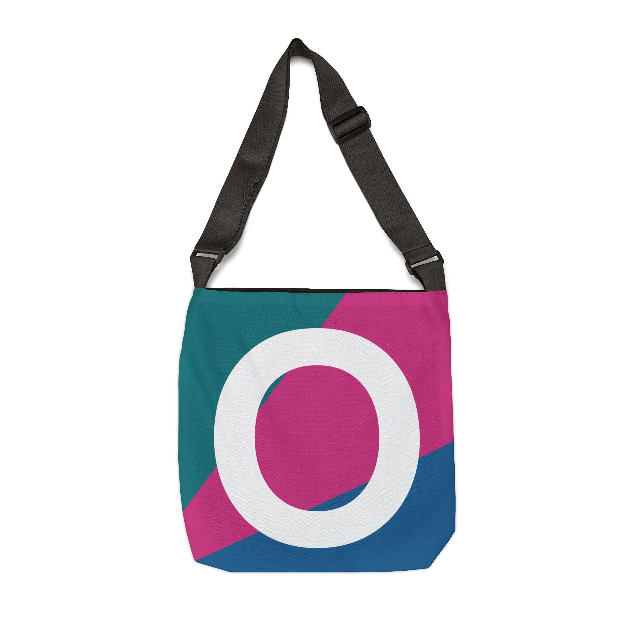 Initial Letter 'O' Colorblock Adjustable Tote Bag — Monogram Alphabet Shoulder Bag