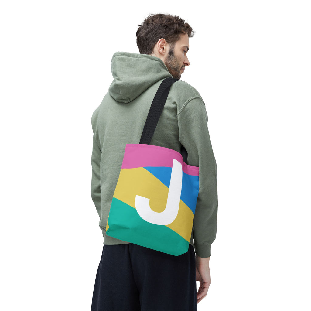 Monogram 'J' Colorblock Tote Bag — Personalized Initial J Shoulder Tote