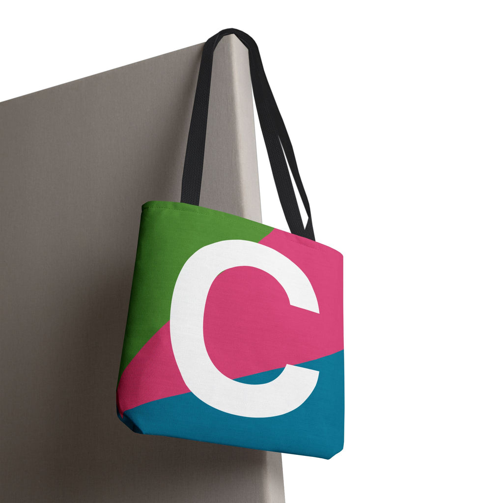 Monogram 'C' Colorblock Tote Bag — Personalized Initial C Shoulder Tote