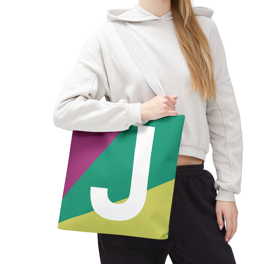 Monogram 'J' Colorblock Tote Bag — Personalized Initial J Shoulder Tote